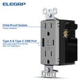 thumbnail image 7 of ELEGRP USB Outlets Receptacles, USB C Wall Outlet, 25W 5.0 Amp High Speed Charging USB Electrical Outlet, 15 Amp Tamper-Resistant Outlet with USB C Ports, UL Listed, Wall Plate Included, 7 of 7