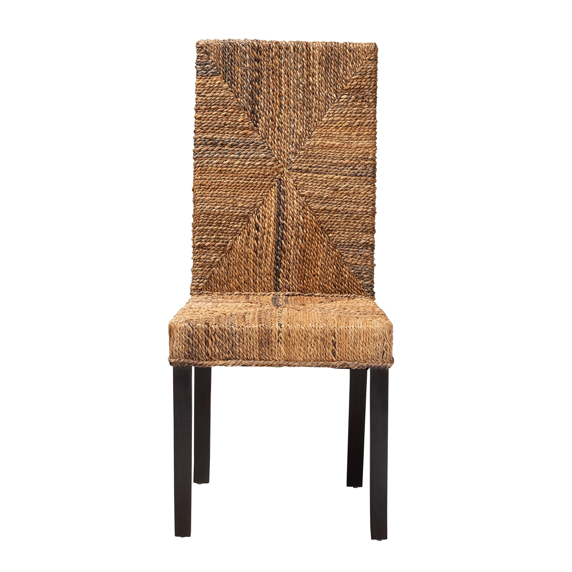 bali & pari Laymi Seagrass and Mahogany wood BOHO Dining Chair, Natural Brown