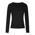 thumbnail image 4 of TKLPEHG Womens Dressy Tops V-Neck Slim Tops Casual Comfy Lightweight Long Sleeve T Shirt Fashion Solid Color Fall Tops Pullover (Black,M), 4 of 6
