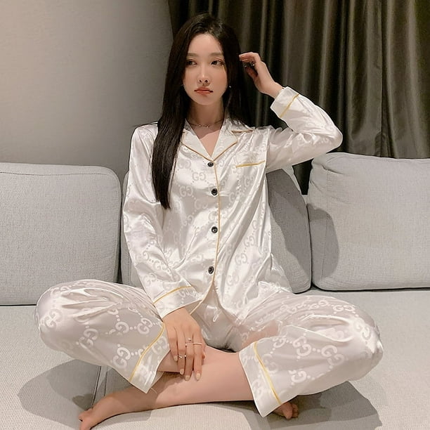 Custom Satin Sleep Wear 100% Pure Silk Pyjamas Set Women Silk Pajamas with  long sleeves and long pants designer pajamas 