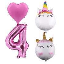 Unicorn 4th Birthday Party Balloons Pink Foil Number Set