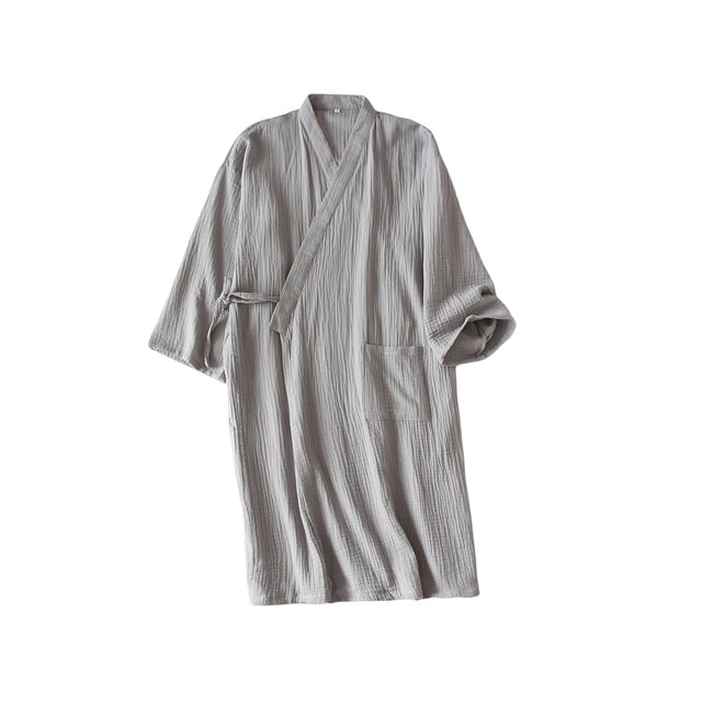 Qarigey Kimono primavera verano algodón crepé camisón bata de baño media manga hogar Hotel pijamas ropa de dormir Pijama Gris Hombres/L Qarigey AP019175-08