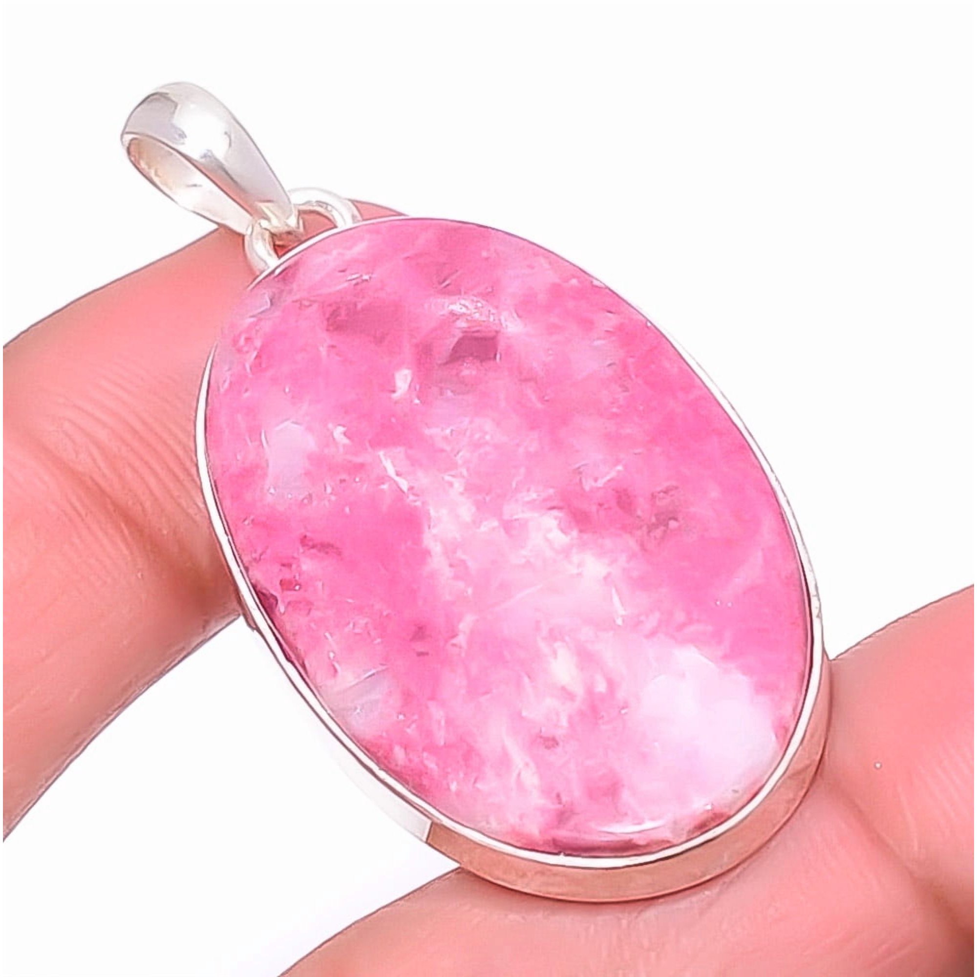 Pink Thulite-Norway Handmade 925 Sterling Silver Pendant 1.95" P1436-66, Thulite Pendant, Christmas Gift, New Year Sale, Gemstone Silver Jewelry