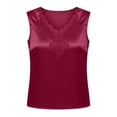 thumbnail image 5 of DYTTDG Women's Satin V-Neck Tank Top, Sleeveless Lace Trim Camisole with Embroidery Detail, Solid Color Summer Blouse for Daily Wear, 5 of 8