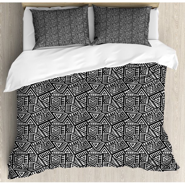 Aztec Duvet Cover Set King Size, Geometric Maze Pattern Inspired by