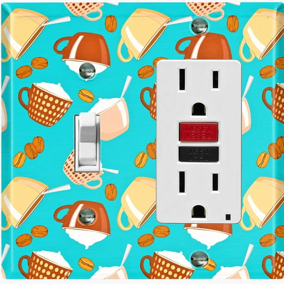 Metal Light Switch Plate Cover Latte Coffee Beans Teal COF011