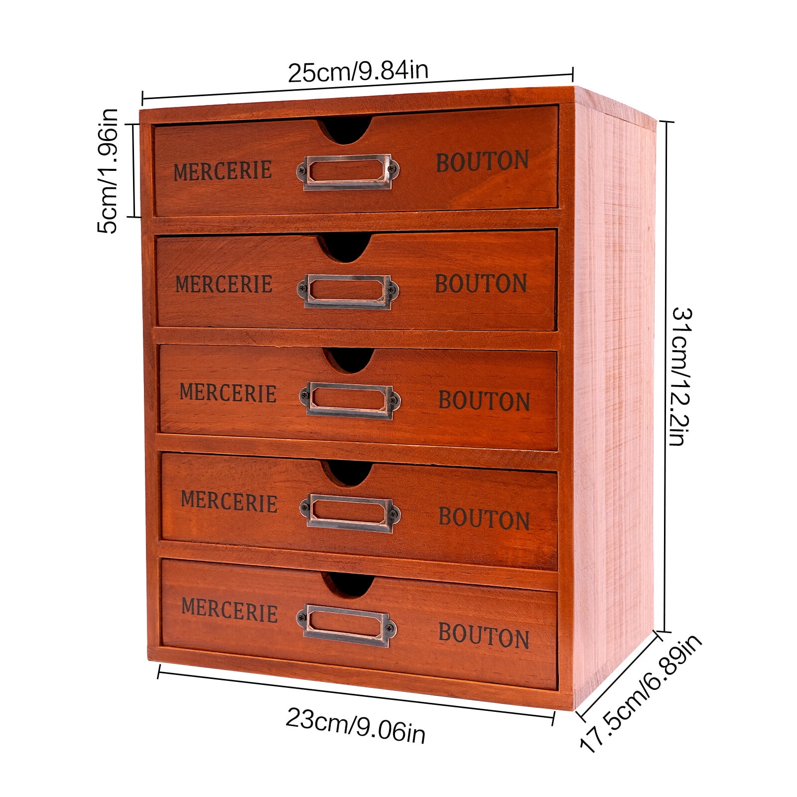 ToppiJoy 5-Drawer Wooden Desk Organizer, Storage Drawers, Vintage Shelf Drawer, for Cosmetics, Hair Care, Bathroom, Dorm, Desk, Office