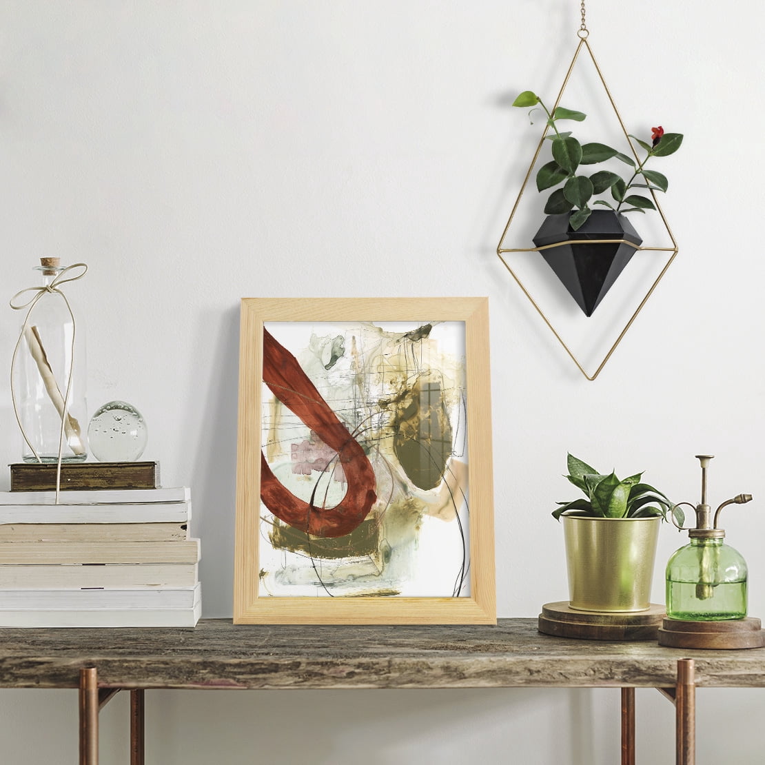 Rusted Loops I - Framed Print w/glass - Natural Wood