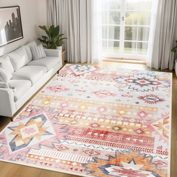 Wellber Soft Boho Rug Modern Area Rugs Indoor Carpet for Living Room Bedroom Home Decor,4'x6',Pink