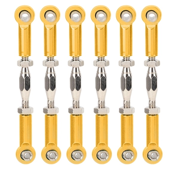 RC Pull Rod, 6Pcs Adjustable Servo Links Tie Rod Aluminum Alloy Turnbuckle Rod Linkage Set for RC Hobby Car Model Rc Turnbuckles Front and Rear Upper Link (Gold)