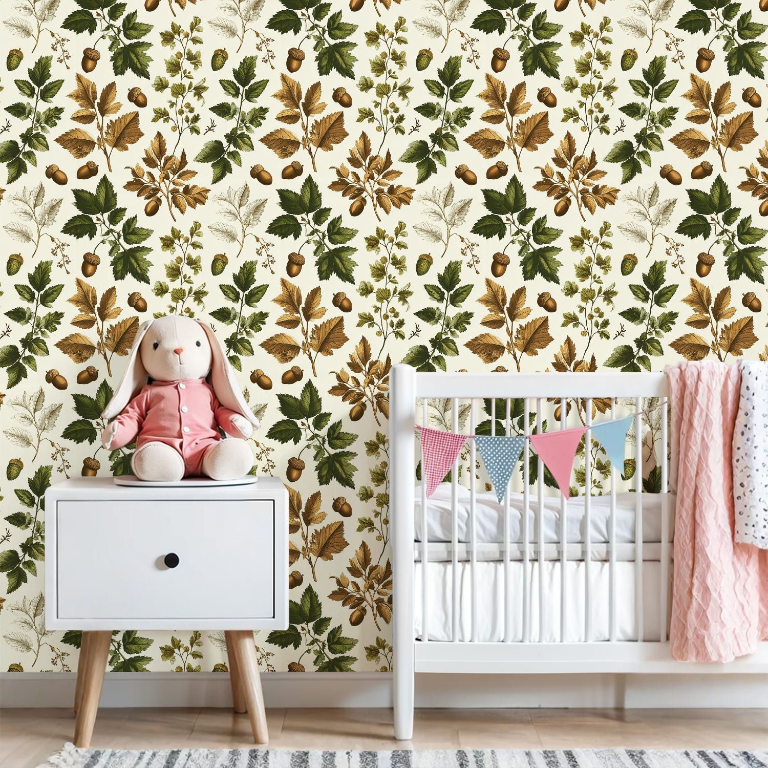 Peel and Stick Wallpaper 23.6in x 9.8ft Vintage Botanical Oak Leaves Acorns Cream Contact Paper Vinyl Waterproof Self Adhesive Wall Paper for Bedroom Shelf Cabinet Renter Friendly