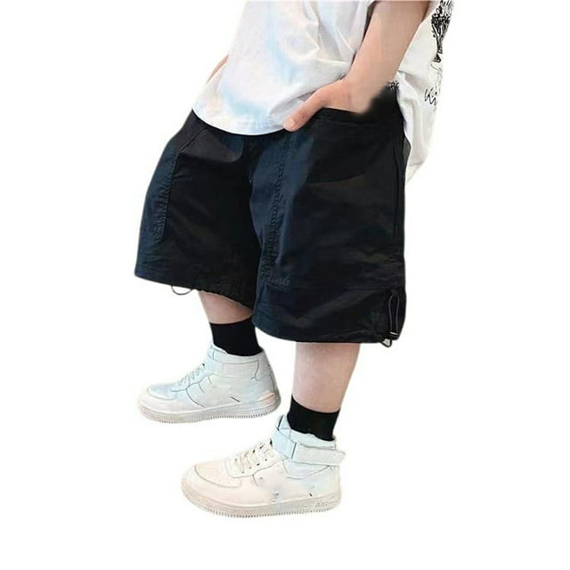 MIASHUI Pantalons Cargo pour Garçons Confortables Décontractés Shorts Amples, Noir, 1-2 Ans