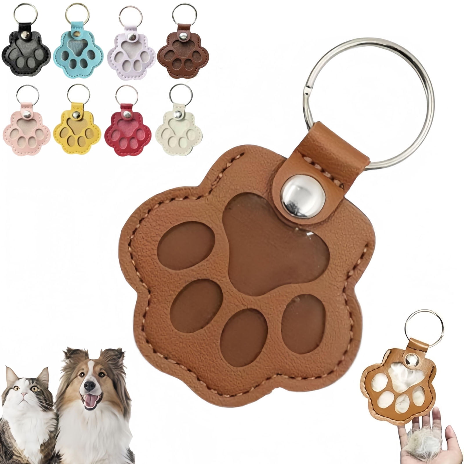 Pet Hair Keepsake, Paw-Shaped Leather Memorial Keyring Charm for Bag Purse, Dog Hair Collector Keychain Gifts for Cat Dog, Pet Loss Remembrance