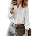 thumbnail image 2 of Women Dressy Casual Long Sleeve Button Down Ruffle Neck Blouse Work Shirt Summer Fall Business Outfit White S, 2 of 10