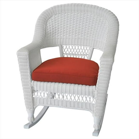 W00206R-B-2-FS018 White Rocker Wicker Chair With Red Cushion - Set 2