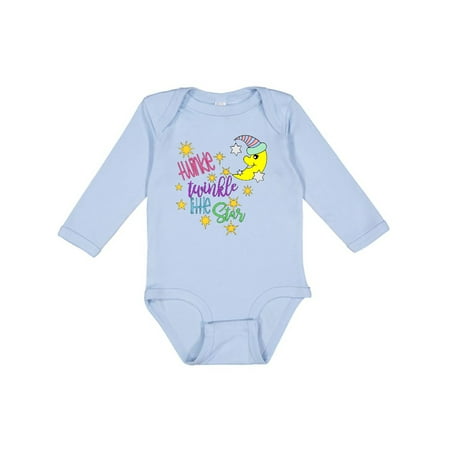 

Inktastic Twinkle Twinkle Little Star with Yellow Moon in Night Cap Boys or Girls Long Sleeve Baby Bodysuit
