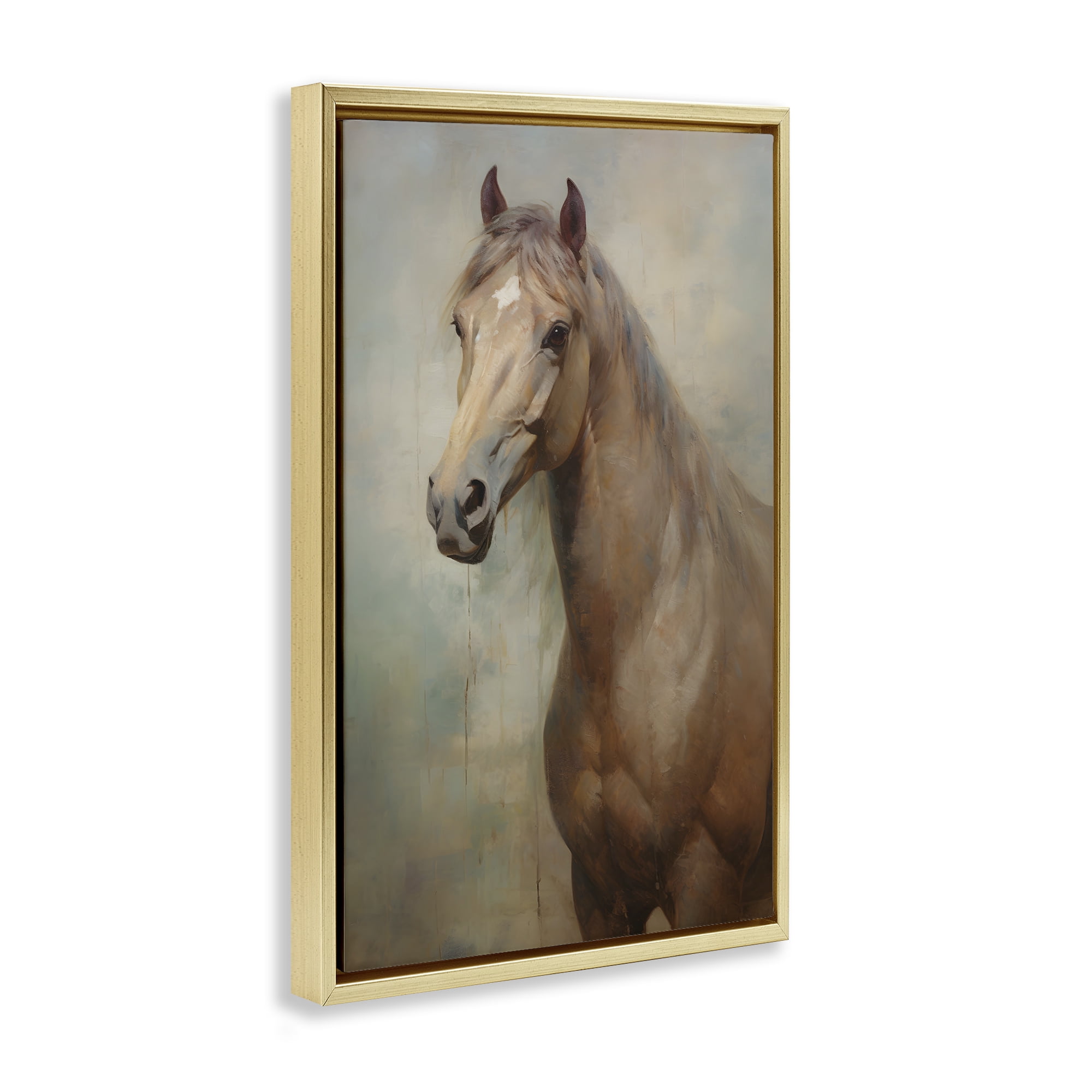 Stupell Industries Tan Horse Visage Animals & Insects Painting Gold Floater Framed Canvas Art Print Wall Art, 17 x 25