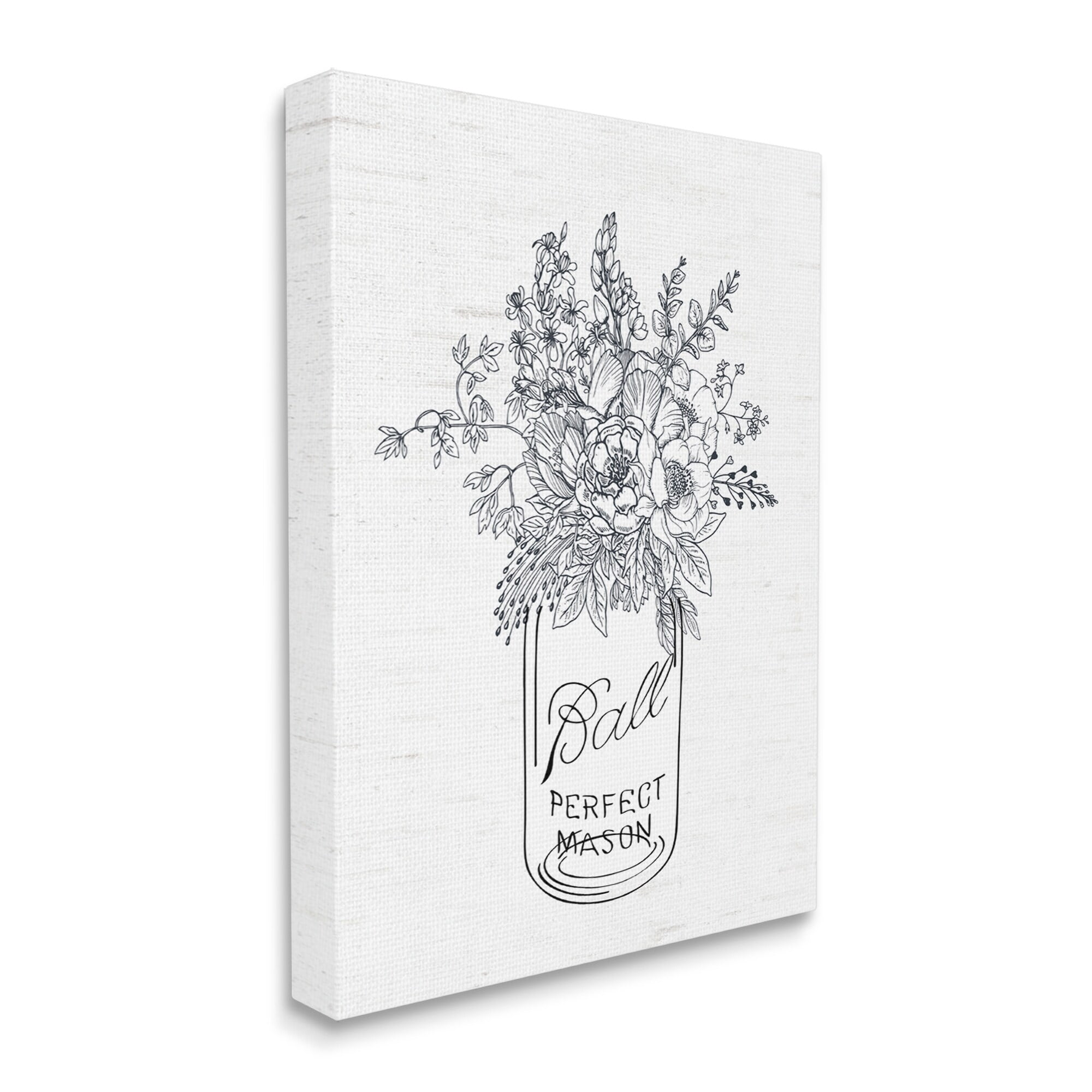 Stupell Industries Detailed Flower Bouquet Outline Drawing Rustic Jar Graphic Art Gallery Wrapped Canvas Print Wall Art, Design by Lettered and Lined