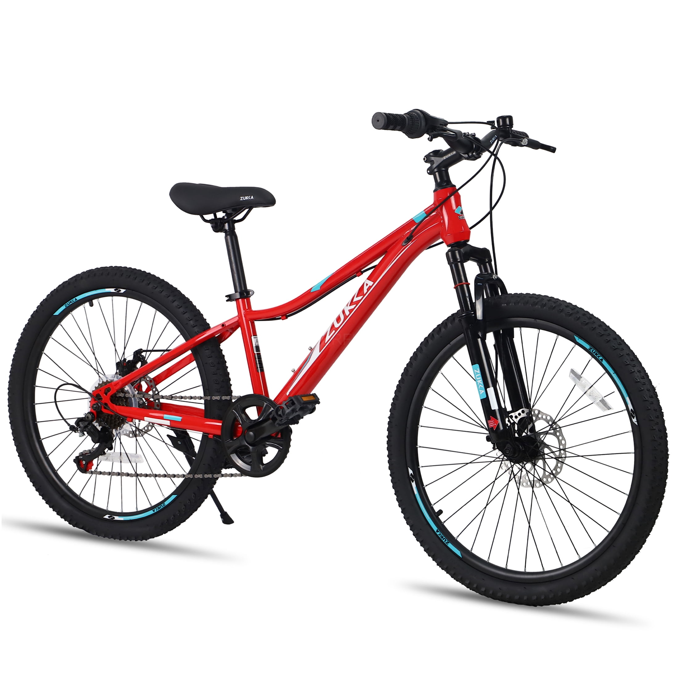 JERFIT 24 inch Kids Mountain Bike with 6-Speed Shimano Gears, Front Suspension Fork & Dual Disc Brakes for Boys and Girls Age 9-12, Red Steel Frame