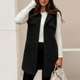 thumbnail image 4 of larppty Womens Warm Sherpa Fleece Sleeveless Button Down Long Vest Sherpa Jackets Coat Outerwear (Black, M), 4 of 5