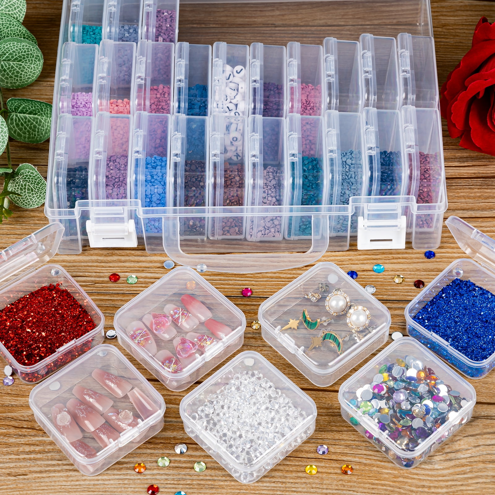 Bead Organizer Box, 30 Grids Small Clear Plastic Bead Storage Containers, Craft Organizer Case with Hinged Lid for Making Beading Jewelry Rhinestones Crafts Screws Small Parts (1 Pack)