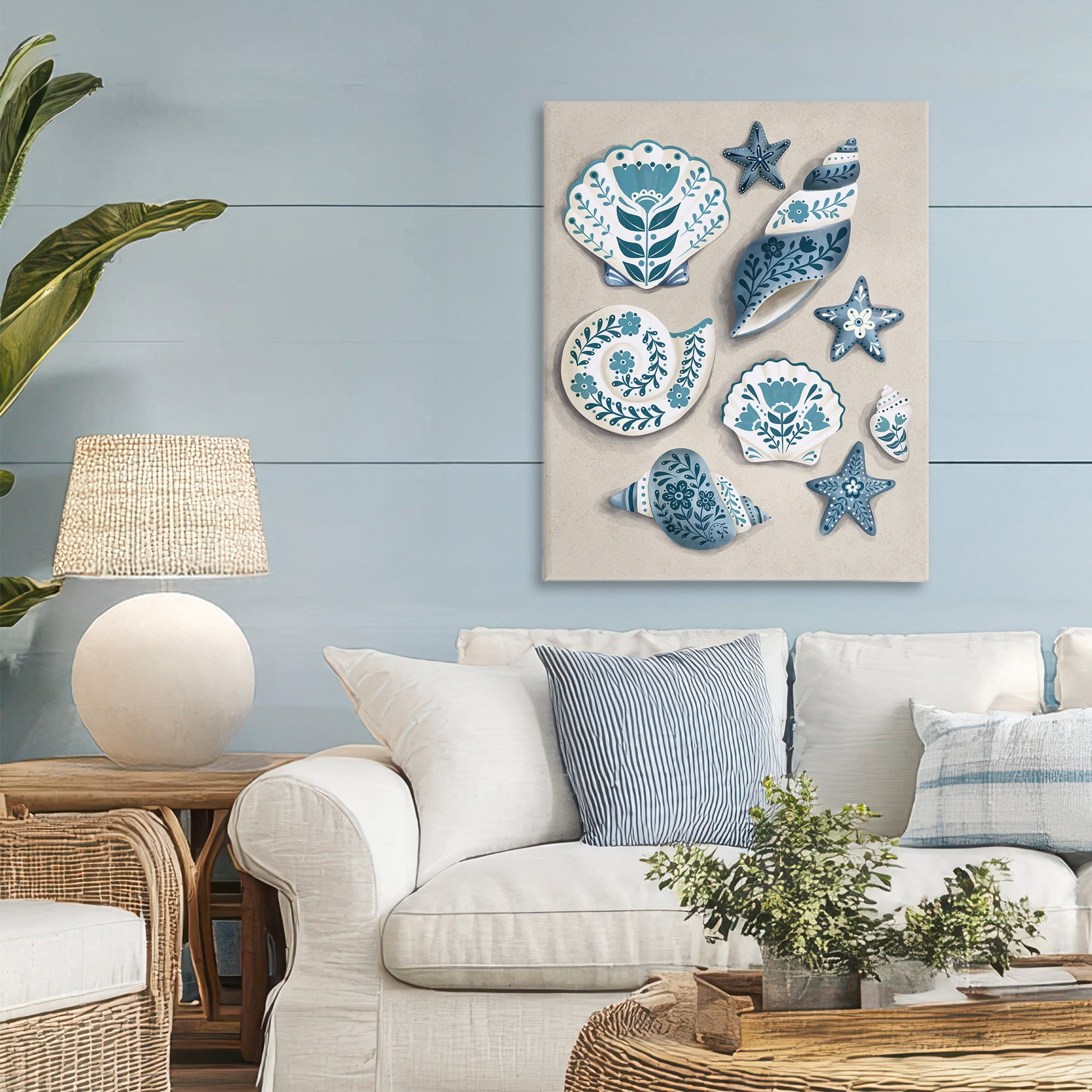 Stupell Industries Teal Nautical Floral Seashells Canvas Wall Art, design by Penny Aguilera