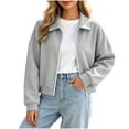 thumbnail image 2 of Mifsaly Womens Cropped Bomber Jackets Zip Up Collared Sweatshirts Jacket Fall Winter Fashion Going Out Athletic Outerwear with Pockets, 2 of 8