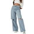 thumbnail image 1 of Gibobby Pantalones mezclilla mujer Pantalones vaqueros holgados de pierna ancha para mujer Pantalones vaqueros rasgados de talle(Azul claro,XL), 1 of 5