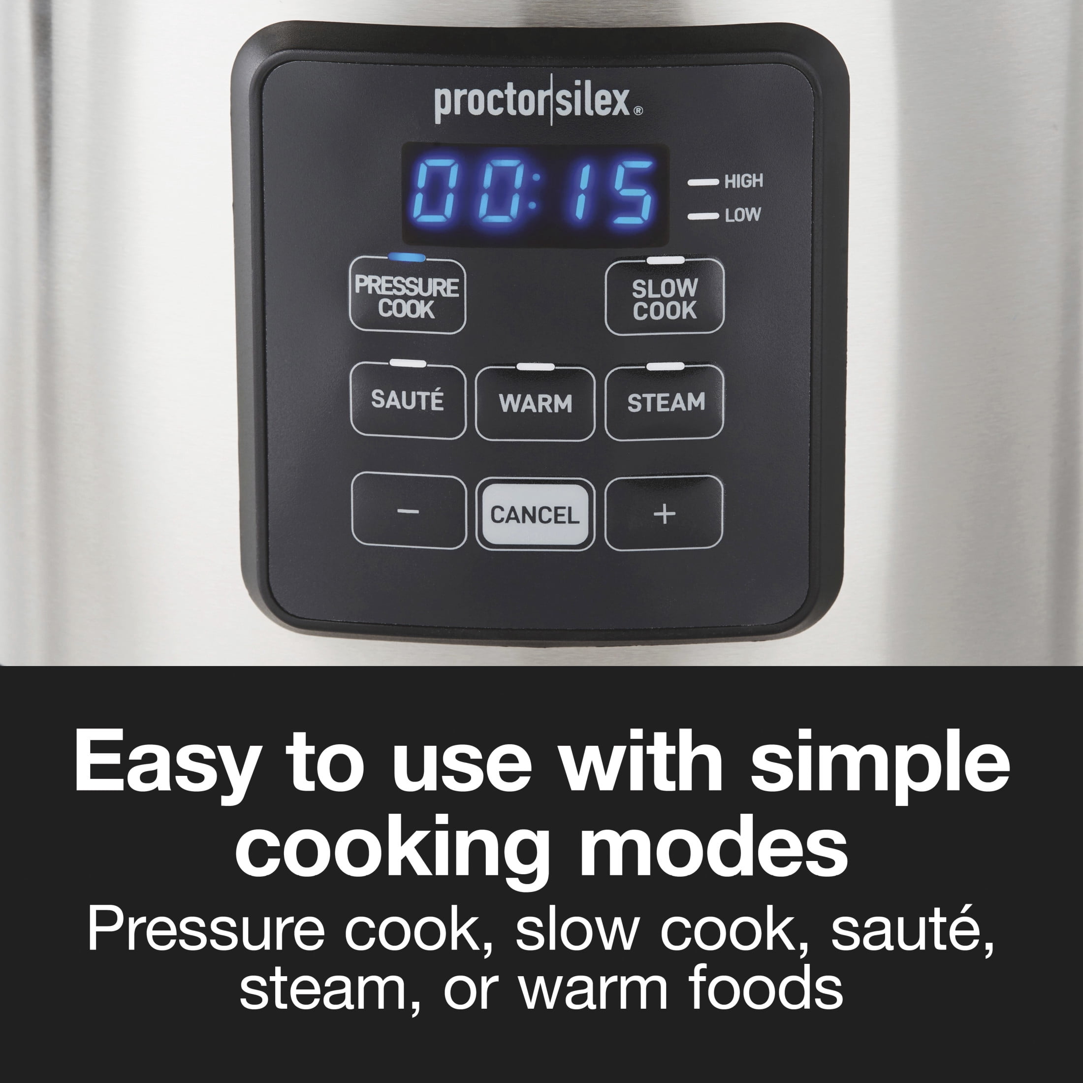 Proctor Silex 3 Quart Simplicity Pressure Cooker, Multi-Cooker, Slow Cooker, Steamer, Sauté, Rice Cooker, True Slow Technology, 34503