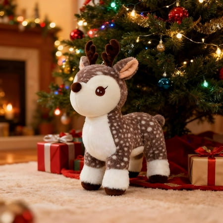 strola Toys Soft Christmas Reindeer Plush Stuffed Animal Toy Cute Fawning Plushie for Ki-ds Tod-dlers 9.8 Inches Holiday Decor Gift for Chi-ldren