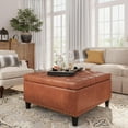 thumbnail image 4 of Veanerwood Tufted Square Ottoman Coffee Table with Storage, Leather Upholstered Storage Ottoman, Classic Vintage Bedside Stool for Living Room, Bedroom, Storage Room, Brown, 4 of 9