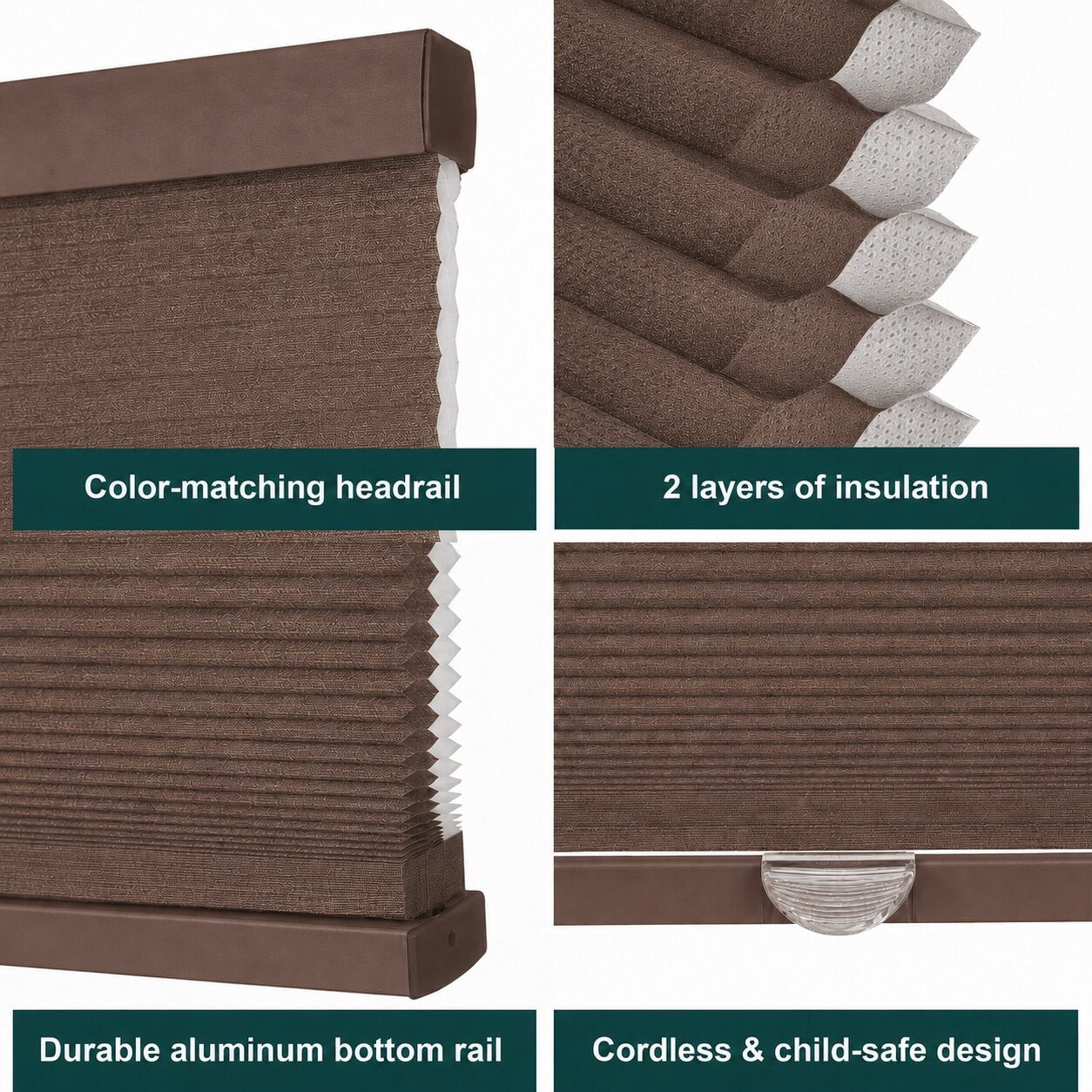 Chicology 24"W X 72"H Cordless Double Cell Cellular Shades Light Filtering Mocha