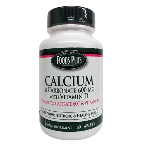 Calcium As Carbonate 600 Mg With Vitamin D Tablets By Food Plus, 60 Ea