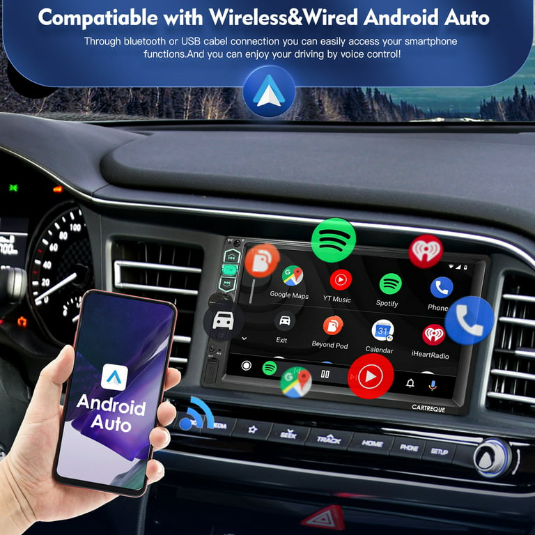 Double Din Car Stereo with Wireless Apple CarPlay and Android Auto