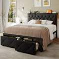 thumbnail image 6 of Honfach Full Bed Frame with Storage Drawer, Metal Platform Bed with Charging Station, Upholstered Button Tufted Storage Headboard, No Box Spring Needed, Noise-Free, Easy Assembly, Black, 6 of 7