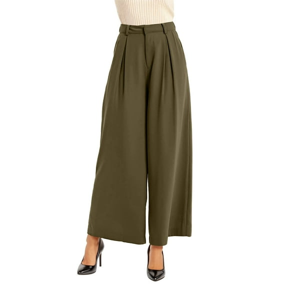 Lixiuxyad Women Drawstring Pants Women High Waist Casual Wide Leg Long Palazzo Pants Trousers Regular Size Green