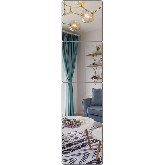 ERDS-Wall Mirror Full Length, on Door Mirror, Cheap Mirror Acrylic, shatterproof Gym Mirrors for Home Gym, 8"X8"-4 Pcs, Workout Non Glass Mirrors for Bedroom, Over Door Mirrors Kids