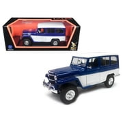 Road Signature 92858BL 1955 Willys Jeep Station 1 by 18 Scale Diecast Model Car - Wagon Blue