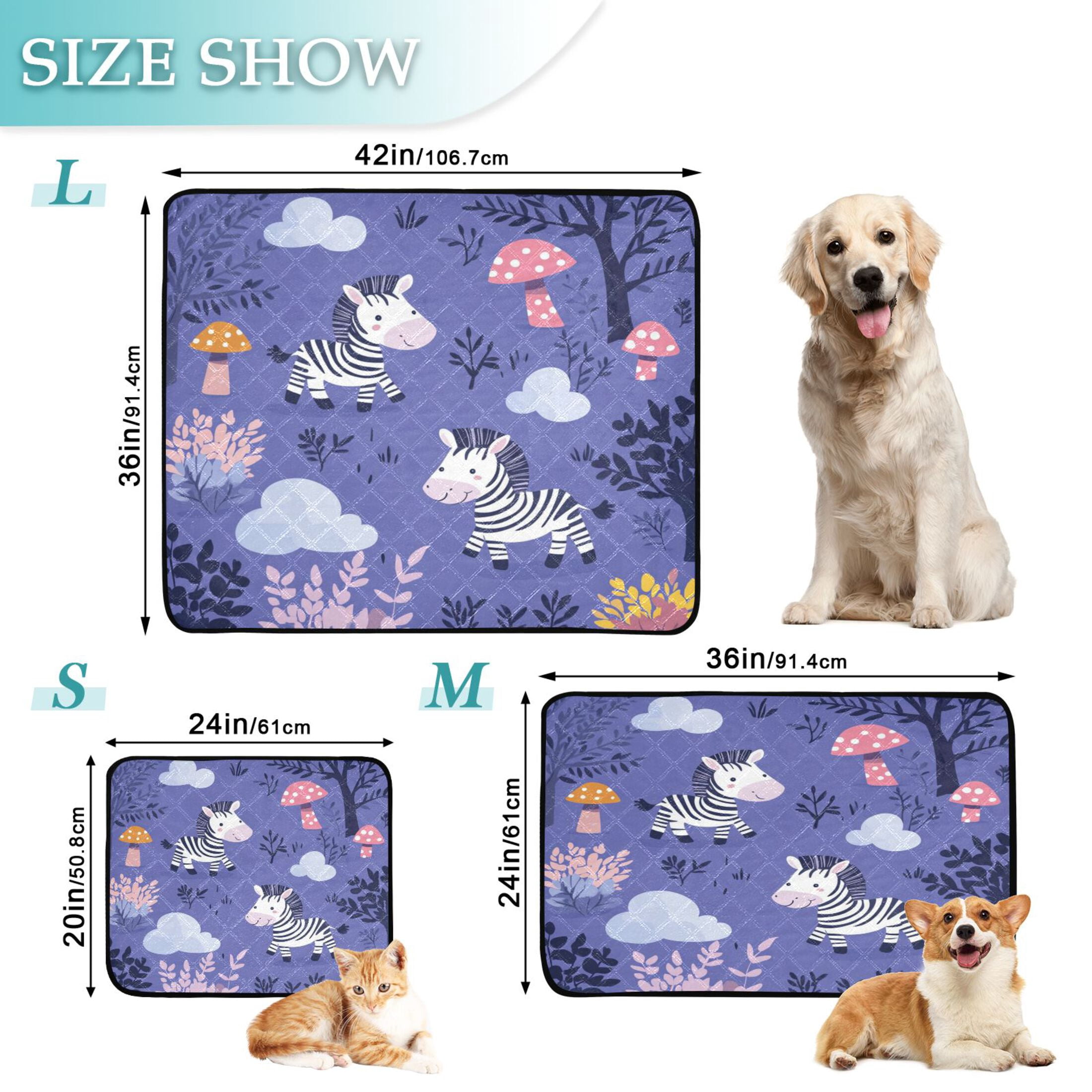 Qxltty Cute Cartoon Zebra Pattern with Purple Background Cat litter Pads Pet Set of 3 Diaper Mats Center Anti-leakage Layer Absorbent Soft and Comfortable