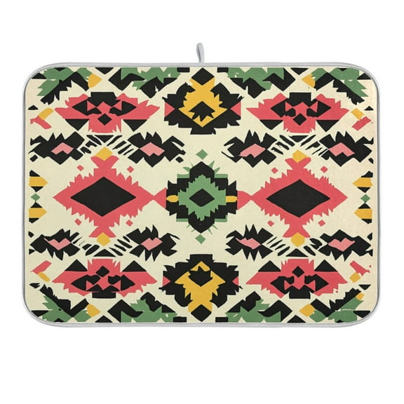 Colorful Aztec Pattern Dish Drying Mat 16x18 Absorbent Microfiber Draining Rack Pad for Kitchen Counter Sink