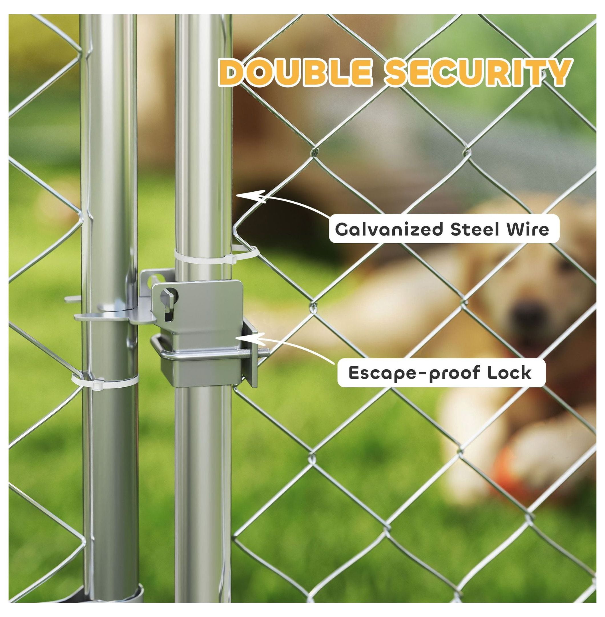 Outdoor Dog Kennel Large, 19.7' x 7.5' x 5.2' Dog Run with Roof, Adjustable Bowl Rack, Waterproof Cover & Secure Lock