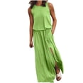 thumbnail image 5 of Robe Décontractée pour Femmes Robe d'Été pour Femmes Sans Manches Col Robes Maxi Couleur Unie Robe à Fente Vêtements pour Femmes G AG, 5 of 5