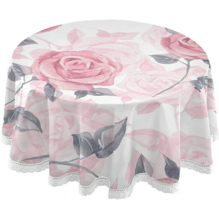 

SKYSONIC Pink Roses Round Tablecloth 60 inch Waterproof Tablecloth Stain Resistant and Wrinkle Decorative Patio Table Cloths for Kitchen Dinning Room Party Home Garden Picnic
