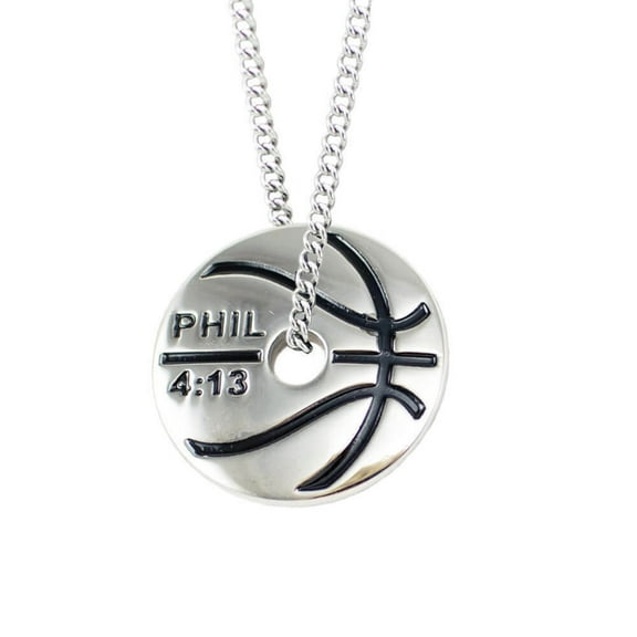 Men's Stainless Steel Basketball Necklace-Phil 4:13 by Shields of Strength