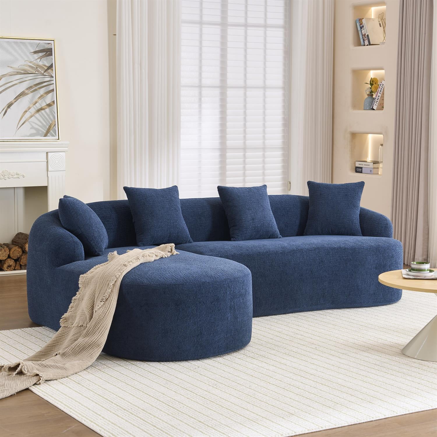 Demi Bonn 98" Cozy L-Shape Sectional Sofa with Curved Chaise, High-Density Foam, Chenille Modular Couch for Living Room, Supports 900 lbs, Blue