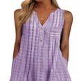 thumbnail image 2 of Robes Décontractées à Carreaux pour Femmes Été Col en V Boutonnée Ample Robe Midi Robes d'Été avec Poches Violet G, 2 of 7