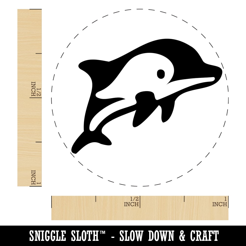 Cute Chibi Striped Dolphin Self-Inking Rubber Stamp Ink Stamper - Black Ink - Large 1-1/2 Inch
