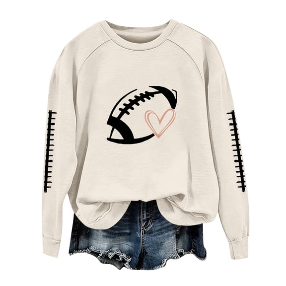 Gsakboxl Cardigan Sweaters for Women Fashion Crewneck Sweatshirt With Football Heart Graphic Striped Long Sleeves Loose Fit No Hood Casual Pullover Tops Ideal For Game Day Autumn Vacation Outfits