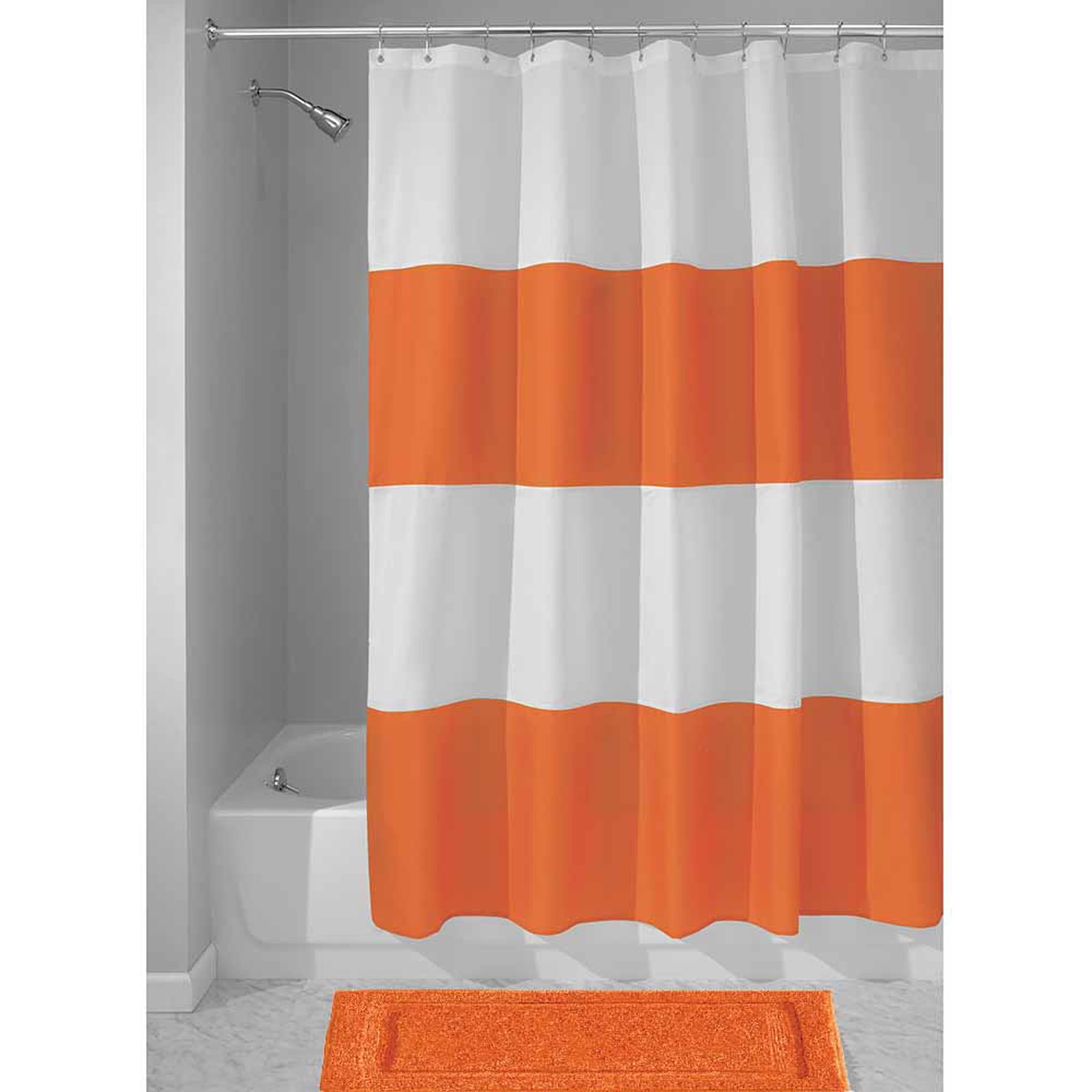 orange and white shower curtain