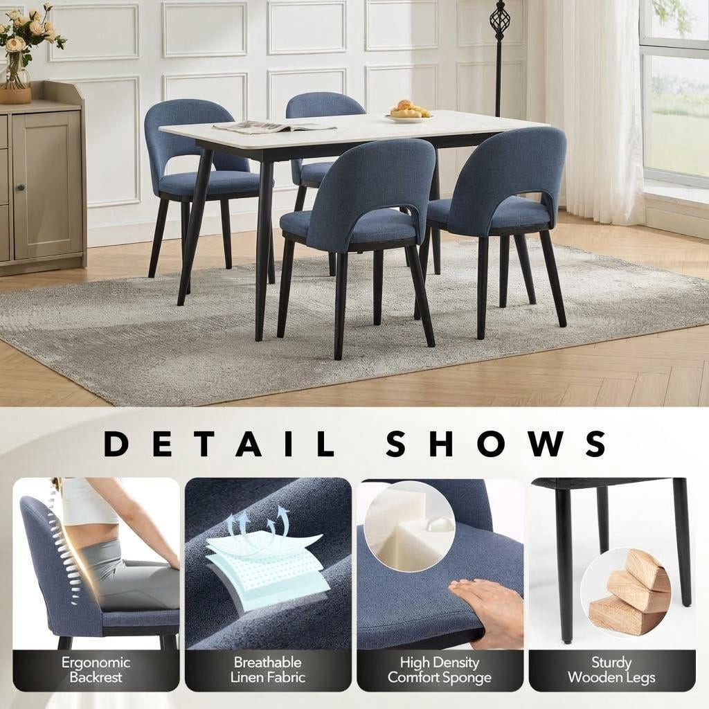 GARVEE Upholstered Dining Chairs Set of 6,Modern Dining Room Kitchen Chairs with High Back & Deep Seat for Vanity,Living Room,Cafe,Blue